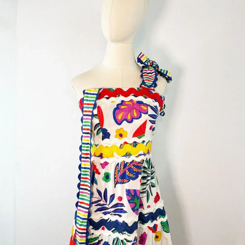 Celia B | Jade Dress | tropical floral print tiered maxi skirt trim | Sz S - Picture 5 of 14
